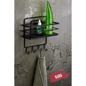 4 Kancalı Yapışkanlı Ayarlanabilir Banyo Duş Rafı – Paslanmaz Kristal Şampuanlık (yapıştır/vidala) Siyah - Lş-01 - Sssk