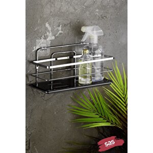 Yapışkanlı Ayarlanabilir Tekli Banyo Duş Rafı – Paslanmaz Kristal Şampuanlık, Banyo Düzenleyici (yapıştır/vidala) Krom-siyah - Lş-01 - Ks