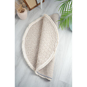 Ti̇ffany 1123 Bej Kolay Kullanım Hav Toz Vermez Hasır Dokulu Bukle Örgü Modern Desen Halı 100x100 cm