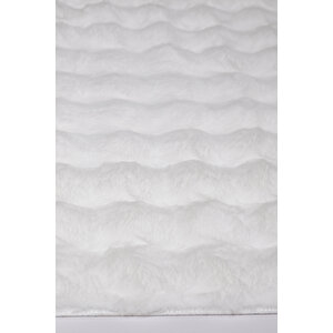 Enti Nice 9301 Beyaz Yıkanabilir Kabartmalı Yumuşak Halı Kaymaz Suni Kürk Tavşan Post Peluş 90x300 cm