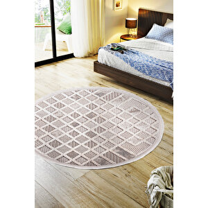 Enti Bonn 8802 Krem Daire Iskandinav Halı Salon Halısı Kesme Halı Yolluk 200x200 cm