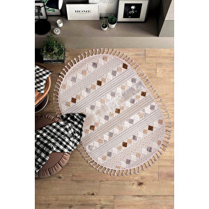 Enti Bonn 8807 Bej Oval Iskandinav Halı Salon Halısı Kesme Halı Yolluk 200x290 cm