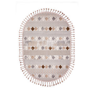 Enti Bonn 8807 Bej Oval Iskandinav Halı Salon Halısı Kesme Halı Yolluk 200x290 cm