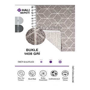 Enti Bukle 1408 Gri Iskandinav Halı Kesme Yolluk Salon Halı Koridor Oturma Odası Halısı 80x400 cm