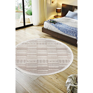 Enti Bonn 8801 Krem Daire Iskandinav Halı Salon Halısı Kesme Halı Yolluk 200x200 cm