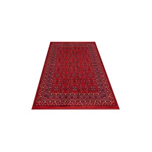 Woolhome Miras 1002 Bordo Etnik Desenli Hav Toz Vermeyen Robot Süpürgeye Uygun Salon Halısı 80x300 cm