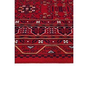 Woolhome Miras 1002 Bordo Etnik Desenli Hav Toz Vermeyen Robot Süpürgeye Uygun Salon Halısı 80x300 cm