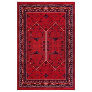 Woolhome Miras 1001 Bordo Etnik Desenli Hav Toz Vermeyen Robot Süpürgeye Uygun Salon Halısı 100x200 cm