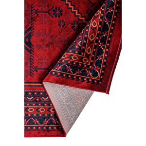 Woolhome Miras 1001 Bordo Etnik Desenli Hav Toz Vermeyen Robot Süpürgeye Uygun Salon Halısı 100x200 cm