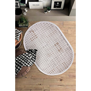 Enti Bonn 8809 Bej Oval Iskandinav Halı Salon Halısı Kesme Halı Yolluk 200x290 cm