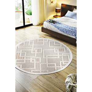 Enti Bonn 8808 Krem Daire Iskandinav Halı Salon Halısı Kesme Halı Yolluk 120x120 cm