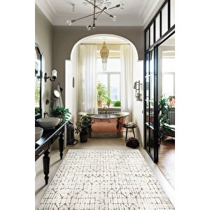 Enti Terrace 8204 Beyaz Iskandinav Halı Yıkanabilir Kesme Yolluk Koridor Kaymaz Çocuk Odası 100x400 cm