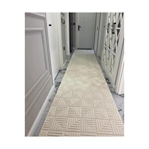 Luxess Dizayn 1062 Krem Kaymaz Taban Kesme Yolluk Mutfak Halısı Modern Salon Halısı 160x300 cm