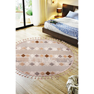 Enti Bonn 8807 Bej Daire Iskandinav Halı Salon Halısı Kesme Halı Yolluk 120x120 cm