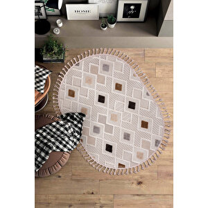 Enti Bonn 8804 Gri Oval Iskandinav Halı Salon Halısı Kesme Halı Yolluk 100x200 cm