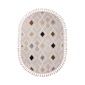Enti Bonn 8804 Gri Oval Iskandinav Halı Salon Halısı Kesme Halı Yolluk 100x200 cm