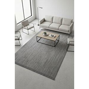 Enti Piana 1105 Gri Halı Kilim Kaymaz Taban Yıkanabilir Salon Mutfak Kesme Yolluk 100x500 cm