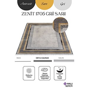 Enti Naturel 1705 Gri Sarı Yumuşak Dokulu Parlak Görünümlü Halı Kesme Yolluk 120x180 cm