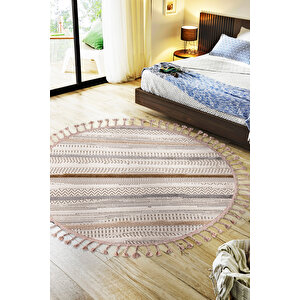 Enti Bonn 8803 Bej Daire Iskandinav Halı Salon Halısı Kesme Halı Yolluk 200x200 cm