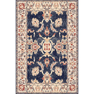 Norm Halı Allure 61-029 Lacivert Eskitme Halı Etnik Otantik Dokuma Şönil Yıkanabilir Salon Halısı 190x290 cm