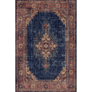 Norm Halı Allure 50-030 Lacivert Eskitme Halı Etnik Otantik Dokuma Şönil Yıkanabilir Salon Halısı 190x290 cm