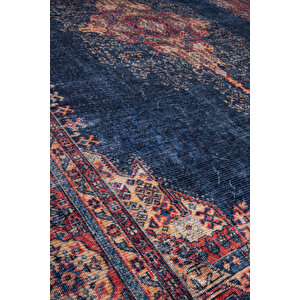 Norm Halı Allure 50-030 Lacivert Eskitme Halı Etnik Otantik Dokuma Şönil Yıkanabilir Salon Halısı 190x290 cm