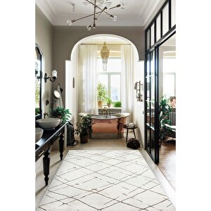 Enti Terrace 8207 Beyaz Iskandinav Halı Yıkanabilir Kesme Yolluk Koridor Kaymaz Çocuk Odası 80x400 cm