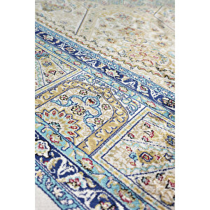 Enti Herat 2803 Mavi Klasik Salon Halısı Çerçeveli Göbekli Parlak Dokuma Lüks Vintage Halı 160x230 cm