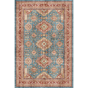 Norm Halı Allure 54-036 Mavi Eskitme Halı Etnik Otantik Dokuma Şönil Yıkanabilir Salon Halısı 115x170 cm