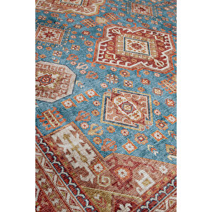 Norm Halı Allure 54-036 Mavi Eskitme Halı Etnik Otantik Dokuma Şönil Yıkanabilir Salon Halısı 115x170 cm