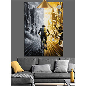 Koyu Sokakta Bisiklet Süren Adam Dekoratif Kanvas - Mdf Ahşap Tablo 50x70 cm