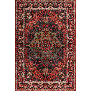 Norm Halı Allure 61-067 Kırmızı Eskitme Halı Etnik Otantik Dokuma Şönil Yıkanabilir Salon Halısı 115x170 cm