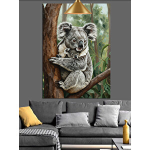 Dişi Koala Ve Yavrusu Dekoratif Kanvas - Mdf Ahşap Tablo 100x140 cm