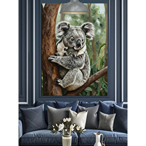 Dişi Koala Ve Yavrusu Dekoratif Kanvas - Mdf Ahşap Tablo 100x140 cm