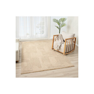 Seyran Loopy 623 Bej Halı Ince Mutfak Kilim Salon Kesme Halı Yolluk 100x150 cm Gri