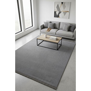 Enti Piana 1102 Gri Halı Kilim Kaymaz Taban Yıkanabilir Salon Mutfak Kesme Yolluk 120x500 cm