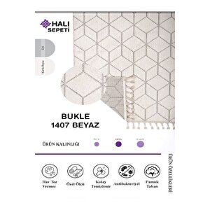 Enti Bukle 1407 Beyaz Enti Bukle Hav Toz Vermez Hasır Dokulu Etnik Halı 80x250 cm