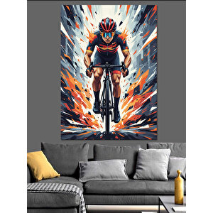 Bisiklet Süren Sporcu Çizimi Dekoratif Kanvas - Mdf Ahşap Tablo 35x50 cm