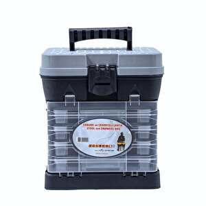 Tabureli Balıkçı Takım Çantası - 4 Çekmeceli - Gri