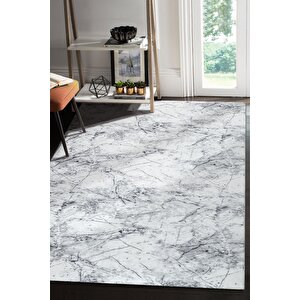 Silvia Vl Makinada Yıkanabilir Dayanıklı Kaymaz Taban Antialerjik Halı Gri-beyaz-siyah 80x550 cm