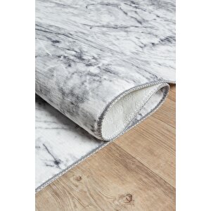 Silvia Vl Makinada Yıkanabilir Dayanıklı Kaymaz Taban Antialerjik Halı Gri-beyaz-siyah 80x550 cm