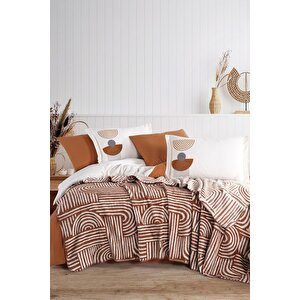 İyi Geceler İstanbul Babil Çift Kişilik Battaniyeli Nevresim Takımı Kiremit Kiremit