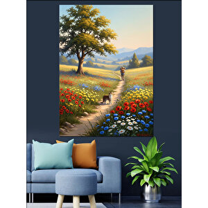 Ağaçlı Yol Doğa Manzarası Dekoratif Kanvas - Mdf Ahşap Tablo 50x70 cm