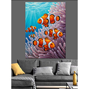 Deniz Altı Palyaço Balığı Dekoratif Kanvas - Mdf Ahşap Tablo 50x70 cm
