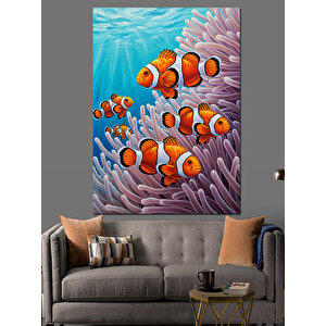 Deniz Altı Palyaço Balığı Dekoratif Kanvas - Mdf Ahşap Tablo 50x70 cm
