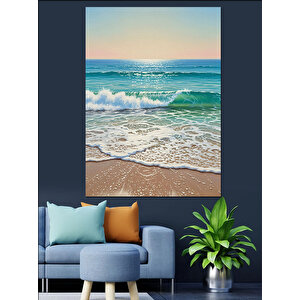 Dalgalı Deniz Sahil Manzarası Dekoratif Kanvas - Mdf Ahşap Tablo 100x140 cm