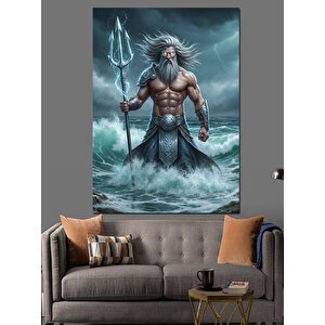 Deniz Tanrısı Poseidon Heykeli Dekoratif Kanvas - Mdf Ahşap Tablo 25x35 cm