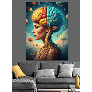 Beyin Ağaç Kadın Portresi Dekoratif Kanvas - Mdf Ahşap Tablo 100x140 cm