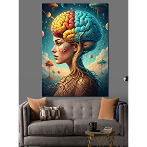 Beyin Ağaç Kadın Portresi Dekoratif Kanvas - Mdf Ahşap Tablo 100x140 cm