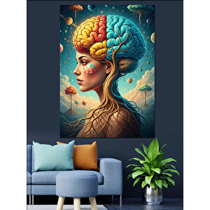 Beyin Ağaç Kadın Portresi Dekoratif Kanvas - Mdf Ahşap Tablo 100x140 cm